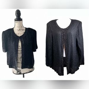 Vintage Stenay Women's Silk Sequin Beaded Blazer Black Small Lined Jacket Swifty